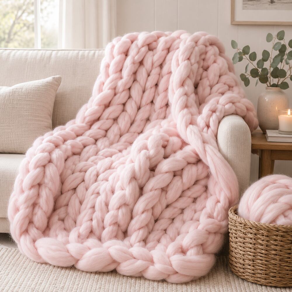 Chunky Yarn 100% Merino Wool Roving Pink Jumbo Wool Arm Knitting Bulky DIY Pink